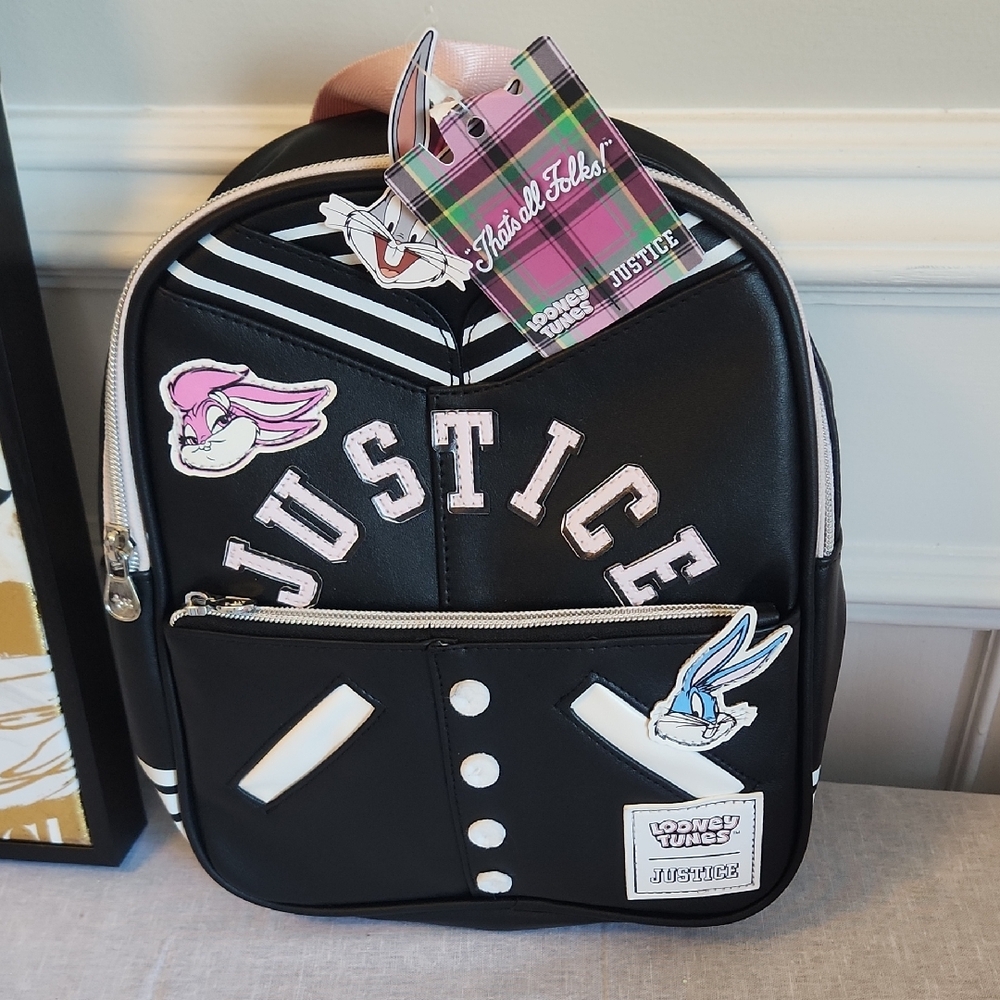 Justice Black and White Backpack with Looney Tunes Design